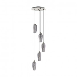 Eglo-Farsala Led Pendant H1500mm x D350mm 5 LightsPendant-Satin Nickel/Smokee Glass 